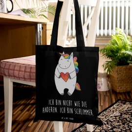 Mr. & Mrs. Panda Tote Bag Unicorn Heart - Gift, Unicorn, Unicorn, Shopping Bag, Bag, Pegasus, Bad Jute Bag, Bag, Different, Funny, Fabric Bag, black