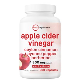 Apple Cider Vinegar with The Mother 4,800mg Equivalent, 300 Capsules | 4-in-1 ACV Complex | Ceylon Cinnamon, Cayenne Pepper, & Berberine | Immune, Digestion, & Appetite Support | Non-GMO, Gluten Free