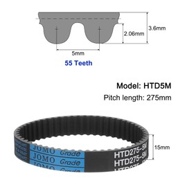 sourcing map 3pcs HTD-5M Rubber Timing Belt 55 Teeth, 275mm Pitch Length x 15mm Width x 3.6mm Height, Closed Loop Pulley Timing Belt