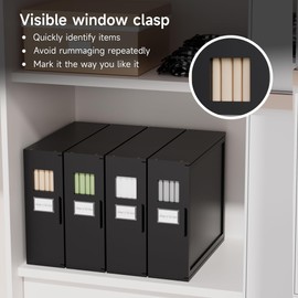 Under Bed Storage Organizer, Bamboo Storage Bins for Bed Sheets, Duvet Covers, and Pillows, Linen Closet Organizer with Window and Label, Space-Saving Bedding Storage Solution (Black, 4 Pack)