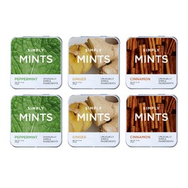 SIMPLY Mints | Variety Pack - Peppermint, Ginger, Cinnamon | Pack of Six (180 Pieces Total) | Breath Freshening + Aspartame-Free + Vegan + non-GMO