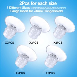 Juome 10Pcs Flange Inserts 13/15/17/19/21mm Compatible with Momcozy/Spectra/Medela/Elvie 24mm Breast Pump Shields/Flanges, Reduce 24mm Nipple Tunnel Down to Other Size, Replacement Pump Parts