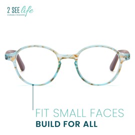 2SeeLife Aqua Blue Round Reading Glasses for Men & Women – Trendy Retro Designer Readers with Solid & Sturdy Frame, Spring Hinges, Scratch Resistant, Premium Fit for All Face Shapes, Strength 1.00