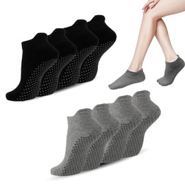 4 Pairs of Stopper Socks Women, Yoga Socks, Stopper Socks, Non-Slip Socks Women, Yoga Socks, Non-Slip Socks Men for Women, Yoga, Pilates, Barre, Dance, Fitness and Trampoline - Breathable and