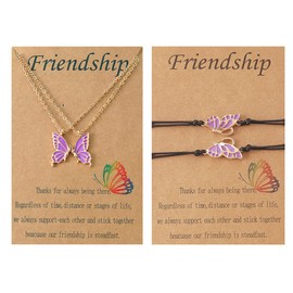 Hifunny Best Friend Butterfly Necklace Cute Enamel Butterfly Animal Friendship Necklace Bracelets Set for Women Men Couple Jewelry (Purple Gold)