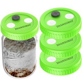 Mushroom Jar Liquid Culture Lid Wide Mouth Rejular Mouth Food Grade Plastic Grain Spawn Cultivation Mason Jar Lid with PTFE Membrane & Self Healing Injection Ports For Mushroom By ZHANXUBIO (86mm Wide Mouth 3pcs, Green with Sticker)