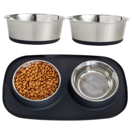 Gorilla Grip Dog Bowl Set of 2 and Silicone Feeding Mat Set, Pet Bowls 4 Cups Stainless Steel, Slip Resistant Pet Bowls Stainless Steel 4 Cups, Both in Turquoise, 2 Item Bundle