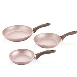 STP GOODS WILMA Forged Aluminum Granite Non-Stick Deep Frying Pan Set of 3 in Cream