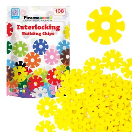 PicassoTiles Building Chip Interlocking Disc Construction Blocks in Yellow Color STEM Learning Early Education Toy Engineering Playset Child Brain Development for Toddlers Girls Boys Kid Age 3+ PTF108