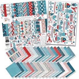 Paper & Sticker Kit - Sail Away - 17 Double-Sided 12x12 Papers with 33 Designs & 1 8X12 Sticker Sheet - Scrapbooking Card Making Crafting - by Miss Kate Cuttables
