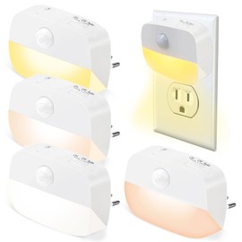 Night Light Socket with Motion Sensor Indoor - [Pack of 4] Brightness Dimmable Night Light with On/Auto/Off Modes, Socket Light for Children's Room, Bedroom, Stairs, Aisle, Kitchen, 2800-6500 K, Warm