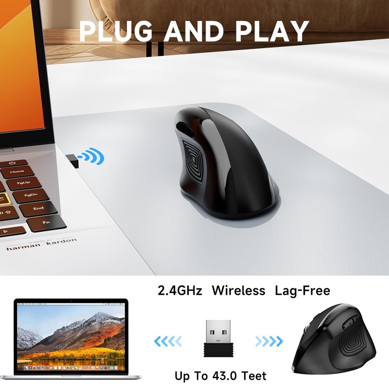 memzuoix Wireless Ergonomic Mouse,Upgraded 2.4G Optical Cordless Mice with 800/1200/1600