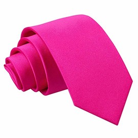 DQT Men's Plain Satin Polyester Wedding Modern Style Slim Tie - Hot Pink