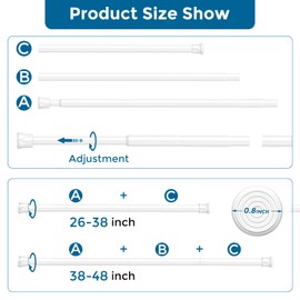 AIZESI Tension Curtain Rod 26 to 48 Inch White Expandable Spring Tension Rod Small Adjustable Curtain Rods for Window, Doorway, Closet, Bathroom, Kitchen