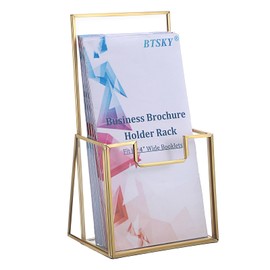 BTSKY Golden Glass Brochure Holder for 4" Wide Trifold Handouts, Countertop Literature Holder Display Stand, Trifold Pamphlet Holders, Clear Elegant Flyer Display Stand for Magazine, Booklets, Menu