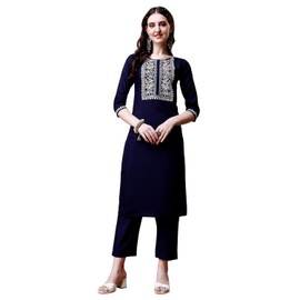 UGAM TRADING - Juego de kurti de manga 3/4 para mujer, mezcla de seda, cuello redondo, línea A, con Dupatta, Azul, S