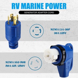 Kanayu 15FT NEMA L14-30P to SS2-50R RV Marine Power Generator Adapter Cord, 30A 4 Prong Locking Generator L14-30P Male to 50A Marine Shore Power 90 Degree Right Angle SS2-50R Female, ETL Listed