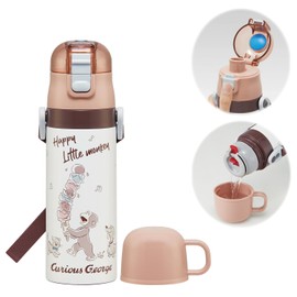 Skater SKDC4 Children's Stainless Steel Water Bottle, 2-Way Direct Drinking, 16.5 fl oz (470 ml), Cup Drinking, 15.2 fl oz (430 ml), Kid-friendly Lightweight Type, Curious George, 25 Thermal, Cold