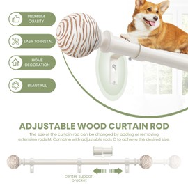 TKZTKZ White Curtain Rods for Windows 36 to 88:Imitation Wood Grain Coastal Heavy Duty Adjustable Curtain Rod,Farmhouse Boho Rustic Decorative Wooden Drapery Rods for Bedroom Living Room,Antique White