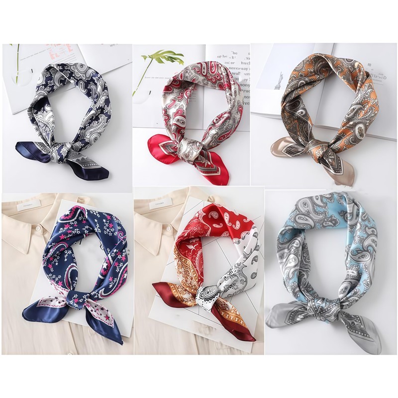 Loopunk Pack of 6 Multicolor Paisley Pattern Square Silk Scarf