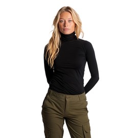 Brass Monkeys - 100% Pure Merino Wool - Womens Long Sleeve Turtle Neck Skivvy - New Zealand Made - Mock Roll Neck - Natural, Ethical Warmth - Black - XL