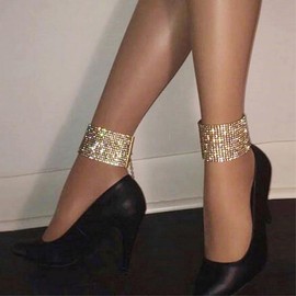 Danshinbow Rhinestone Anklet Beach Foot Jewelry Adjustable Crystal Ankle Foot Jewelry for Women and Girls (Gold)