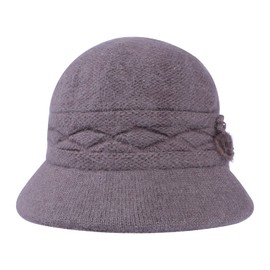 TINAYAUE Elegant Bucket Hat for Women,1920s Ladies Retro Gatsby Hat Vintage Bucket Bowler Winter Hats for Women,Knit Classic Cloche Hats Khaki