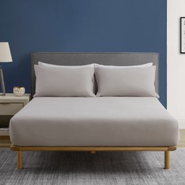 DAPU Fitted Sheet Half Linen, 100 x 200 cm Bed Sheet with 30 cm Deep Pocket for Mattress, Soft Breathable Linen Cotton Fitted Sheet, High Mattress Cover, Grey