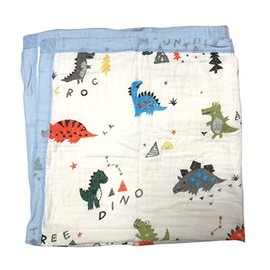 Cosy 6 Layer 100% Cotton New Born Baby Boy Large 110cm Muslin Squares Blanket Wrap BLUE DINOSAUR
