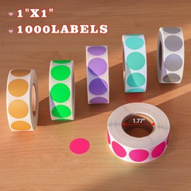 PARLAIM 1" Fluorescent Pink Round Color Coding Circle Labels, 1000 per Roll in Dispenser Box, 1 inch Office Dot Sticker