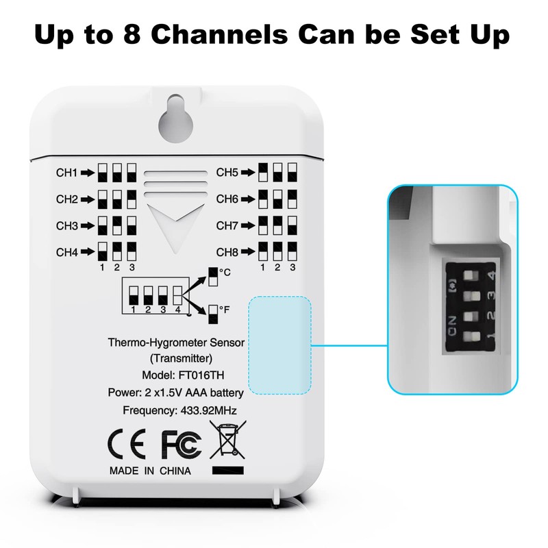 CURCONSA Indoor & Outdoor Temperature and Humidity Sensor, FT016TH Wireless