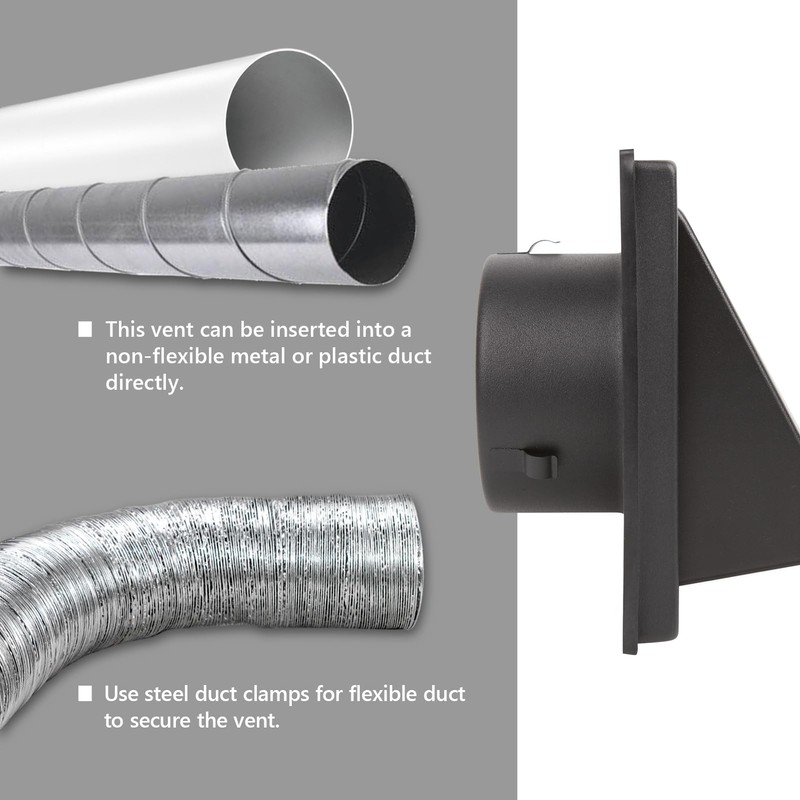 FRESH SPEED 4 Inch Black Dryer Vent Cover Outside Stainless