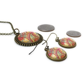 Orange Paisley Necklace and Earring Set for Women