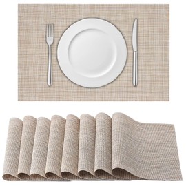 HOUSEKIT Placemats, Heat-Resistant PVC Place Mats, Anti-Skid Washable Table Mats Woven Vinyl Placemats for Kitchen Dining Table, Set of 8