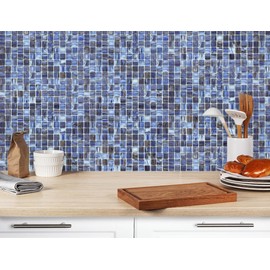 CASAPALACE Peel and Stick Glass Tile, 12" x 12" Dark Blue Mosaic Square Glass Backsplash Tile for Kitchen Bathroom Wall (8-Sheet, 8 SQ.FT)