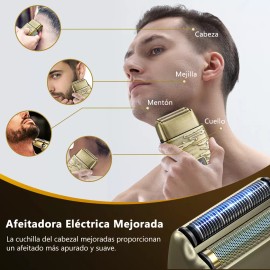 All-in® Rasuradora Eléctrica 3 Niveles Recargable Afeitadora para Barba y Calvo Inalámbrica Corta al Raz Color Dorado
