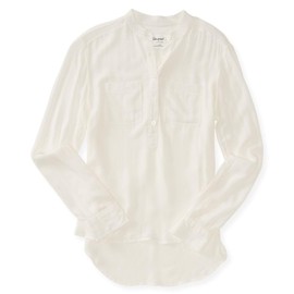 AEROPOSTALE Womens Semi-Sheer Henley Shirt, Off-White, Medium