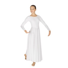 Eurotard Womens 13524 Long Sleeve Worship Praise Liturgical Full Dance Dress (White, Large)