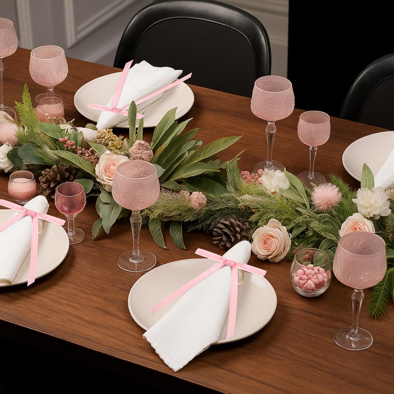 Riceshoot 6 Pcs Velvet Bow Napkin Rings, Christmas Napkin Rings,Pink