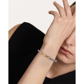 DOULLA Cable Bracelets for Women - Two Tone Twisted Wire Cuff Bangle with Buckle