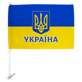 Ukrainian Flag For Car 2 PCS Pack Bandera de Ucrania Para Carros Window Clip Pole Stand With Ukraine Truck Decor American Auto Decorations Support Banner Україна Gifts Made In USA