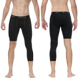 Runhit Men's 3/4 One Leg Compression Tights Single Leg Breathable Compression Pants Leggings Athletic Base Layer for Basketball Black Right Short XL