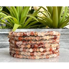 Quartz Wholesale Lot 6 Pcs Natural Hematoid 4mm 7.5” Crystal Stretch Bracelet