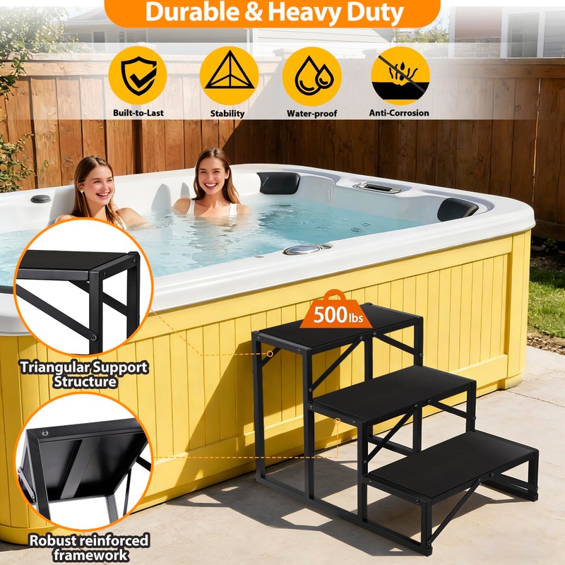 3-Step Heavy Duty Hot Tub Step, 500LBS Capacity, 24″ High