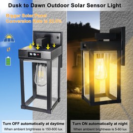 CYHKEE Solar Wall Lights Outdoor Waterproof with 3 Lighting Modes & Motion Sensor, Dusk to Dawn Exterior Porch Light fixtures, Solar Wall Lantern Fixture for Garage Patio Yard Garden