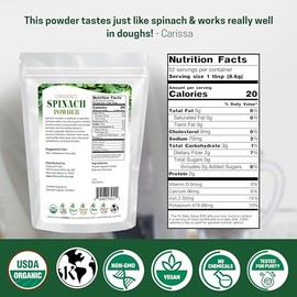 Z Natural Foods Polvo orgánico de espinacas, polvo de superalimento verde para jugos, batidos, sopas, platos horneados y recetas, polvo rico en nutrie