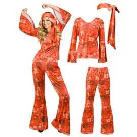 SlowTon 70s Disco Outfits for Women (Orange, Small)