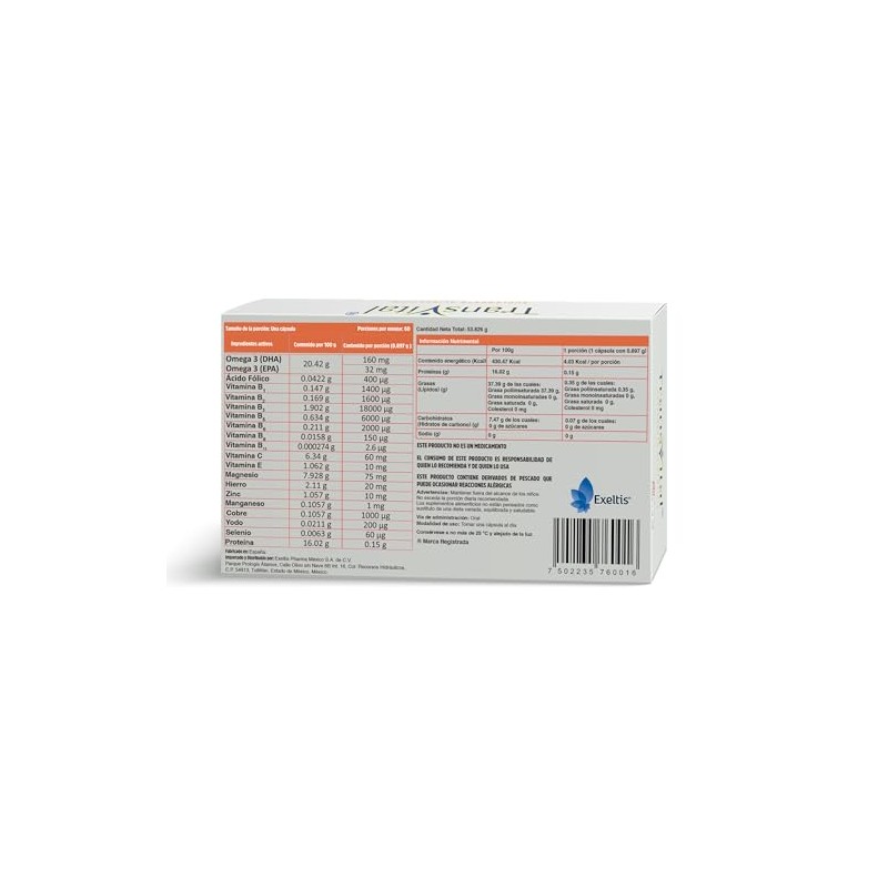 EXELTIS RETHINKING HEALTHCARE Transvital Suplemento Alimenticio a Base de Omega