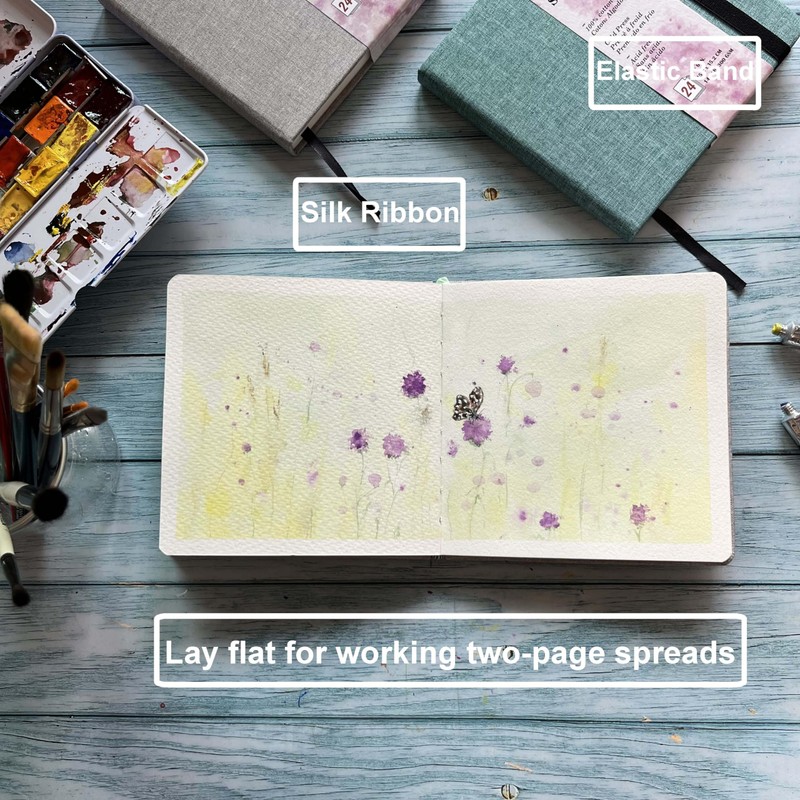tumuarta Square Watercolor Sketchbook, 100% Cotton, 15X15 CM, 24 Sheets,