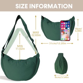 GoPaw Women's Half Moon Crossbody Shoulder Bag, Hobo Halfmoon Bag, Nylon Crossbody Bag, Women's Half Moon Shoulder Bag with Adjustable Shoulder Strap, Plain, dark green